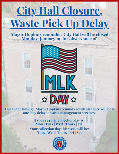 City Hall Closed Monday, Jan. 19, 2026, in Observance of Martin Luther King Day